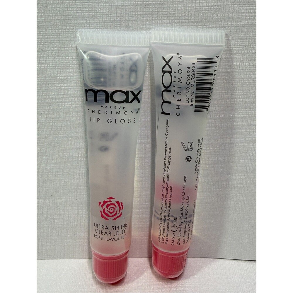 Max Makeup Cherimoya Ultra Shine Clear Jelly Lip Gloss – Rose Flavoured (2‑Pack)